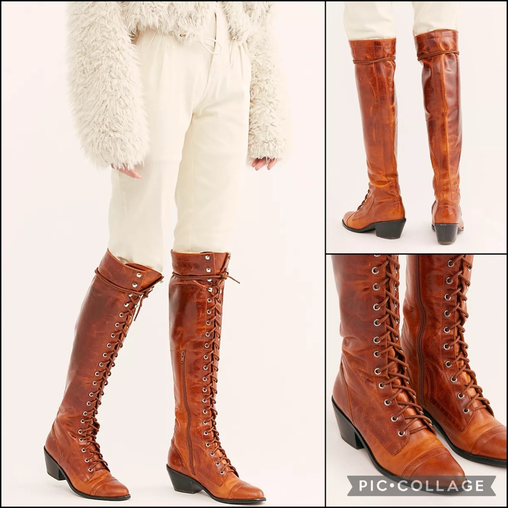 Jeffery Campbell x Free People Putty Python Snake Suede OTK Lace-Up Boots - Picture 6 of 11